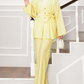 Drop Shoulder Button Kimono 2pc Set - Yellow