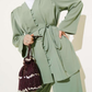 Gathered Sleeve Buttoned 2pc Set - Pistachio