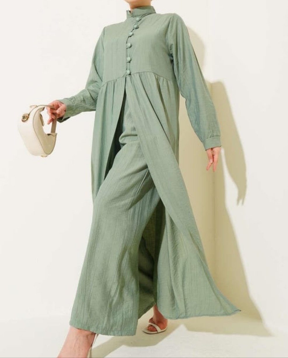Maxi Half-Buttoned 2pc Set - Green