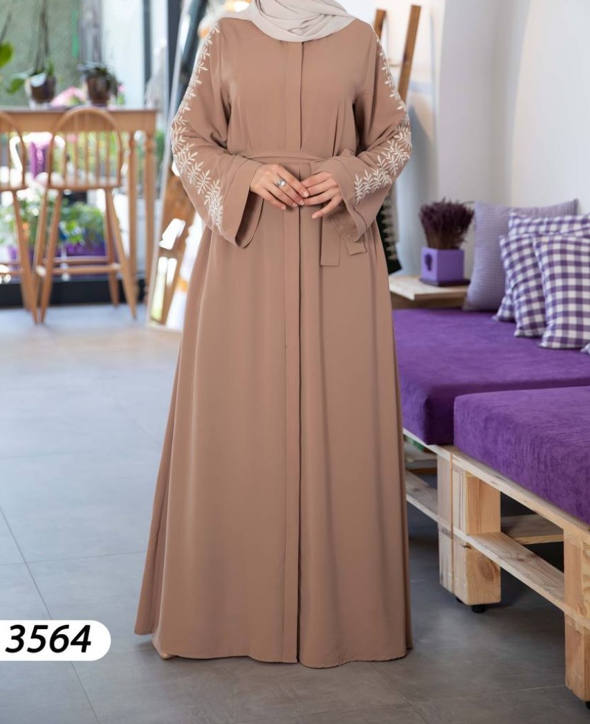 Embroidered Sleeve Straight Button Up Abaya -(3 Colors)
