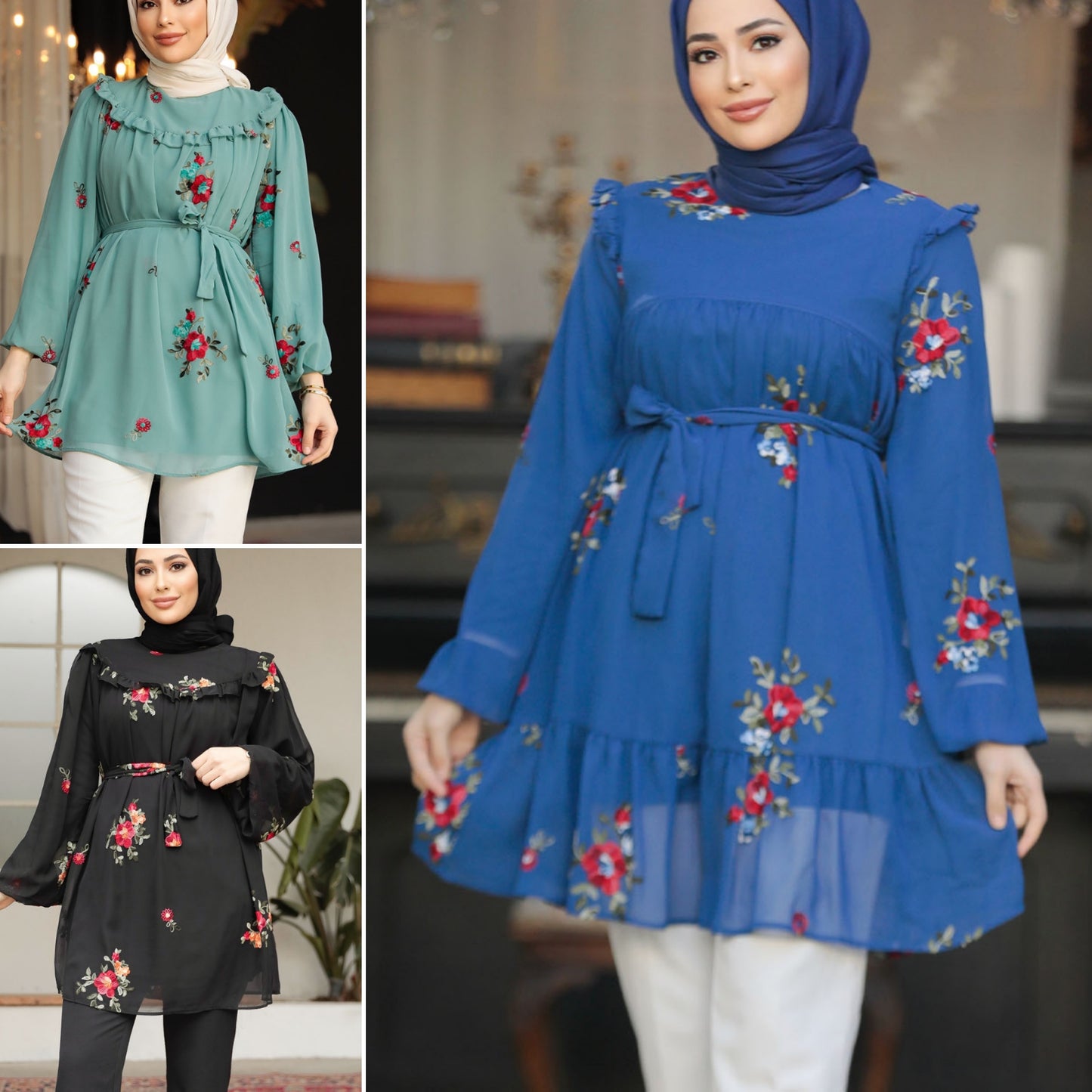 Embroidered Ruffle Tunic - (3 Colors)