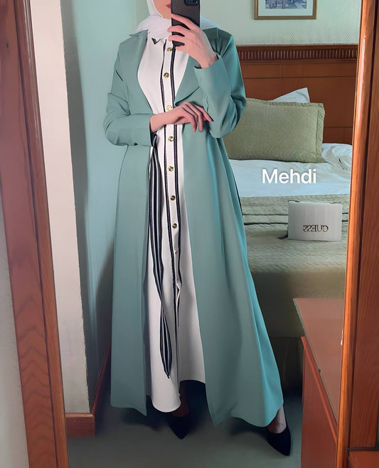 Formal 2 pc Notched Collar Dress / Abaya - Mint