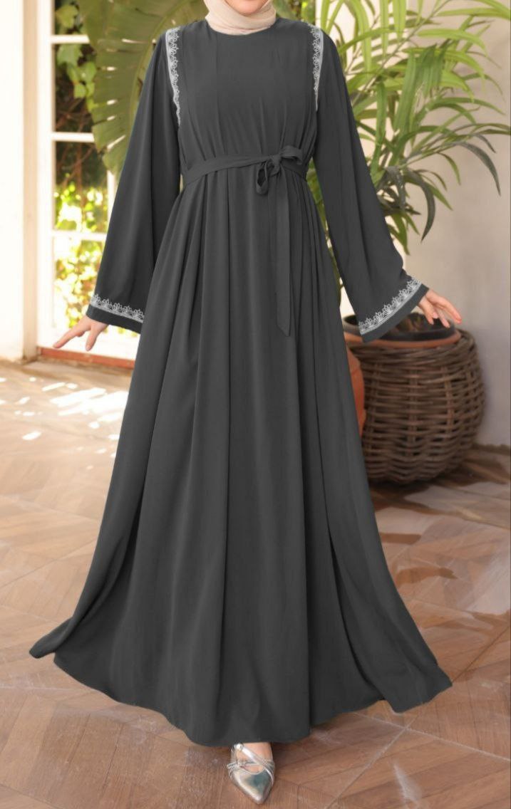 Flowy A-line Embroidered Abaya - Gray