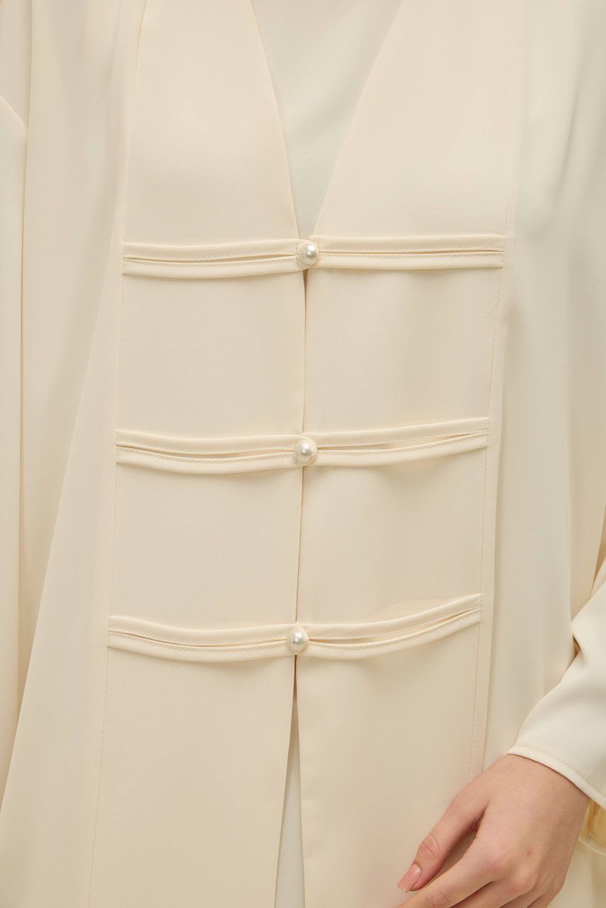 Fancy Elegant Open Abaya - Cream