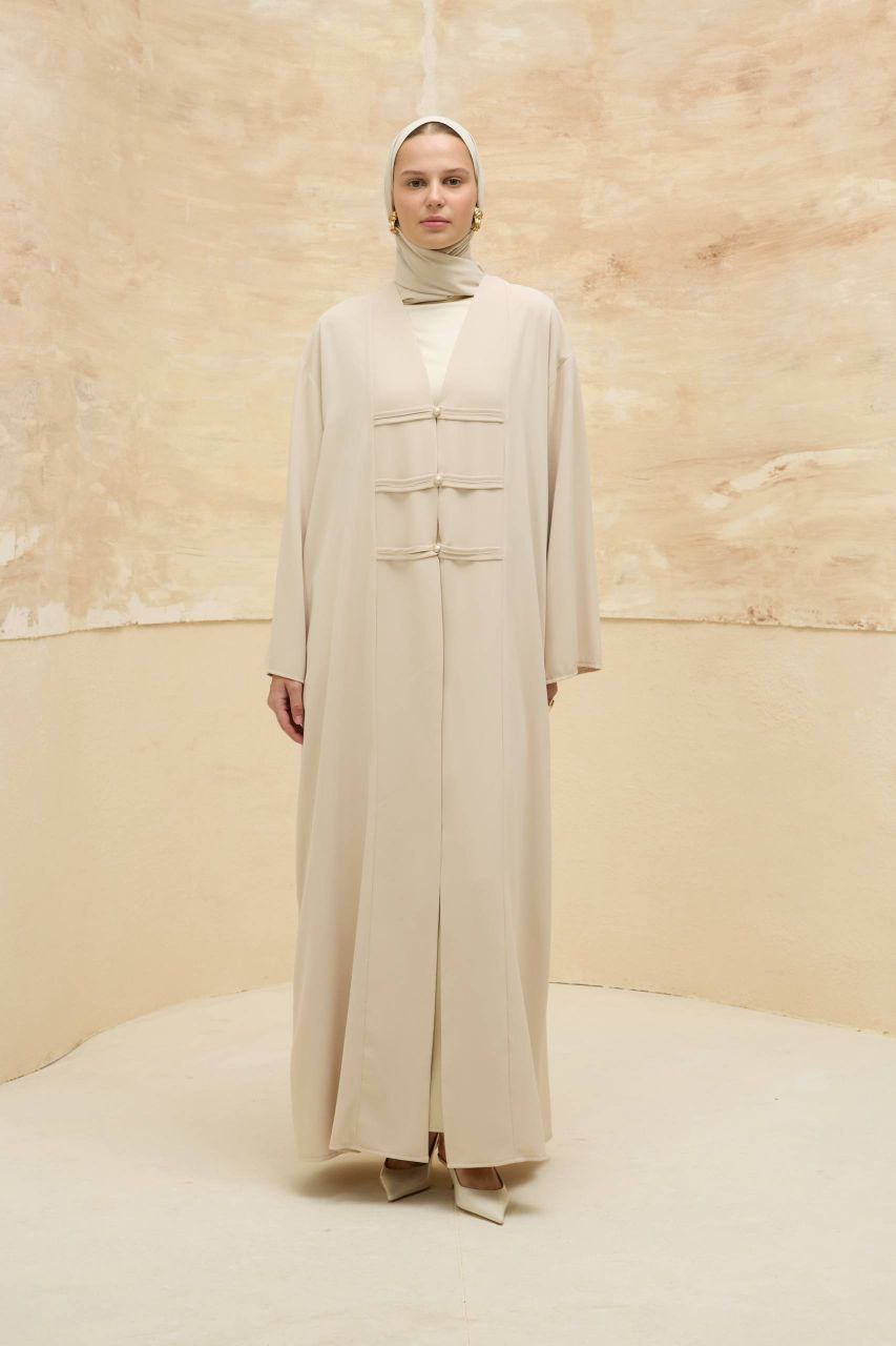 Fancy Elegant Open Abaya - Cream