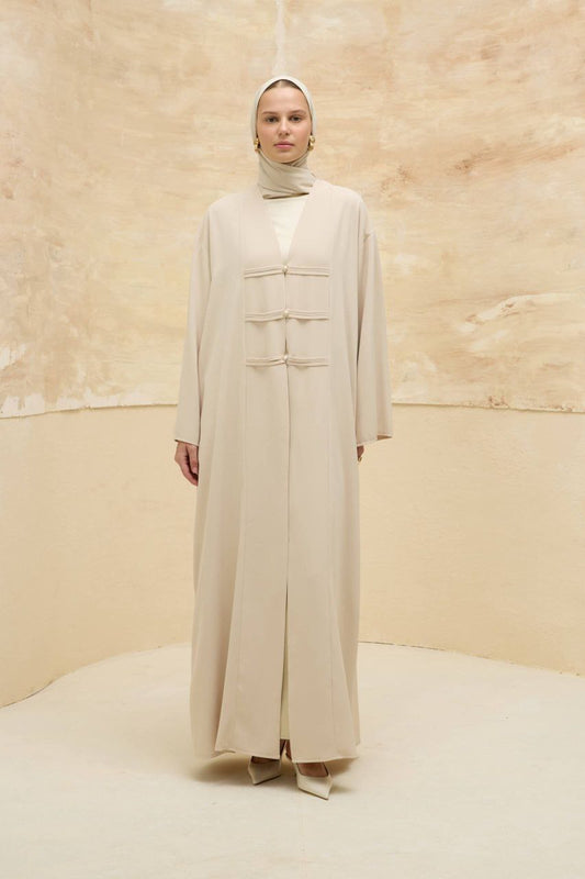 Fancy Elegant Open Abaya - Cream