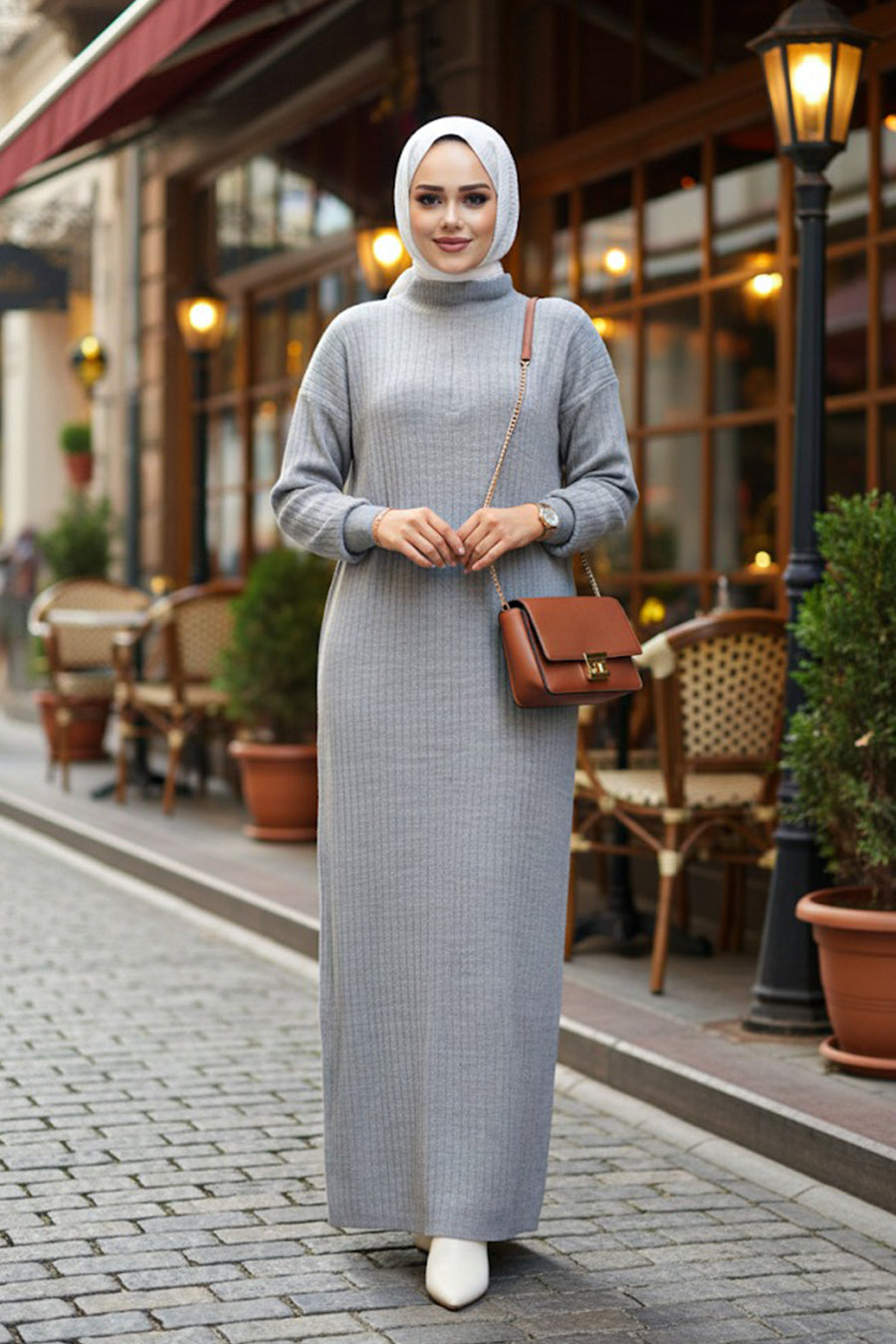 Ribbed Winter Dress - Gray