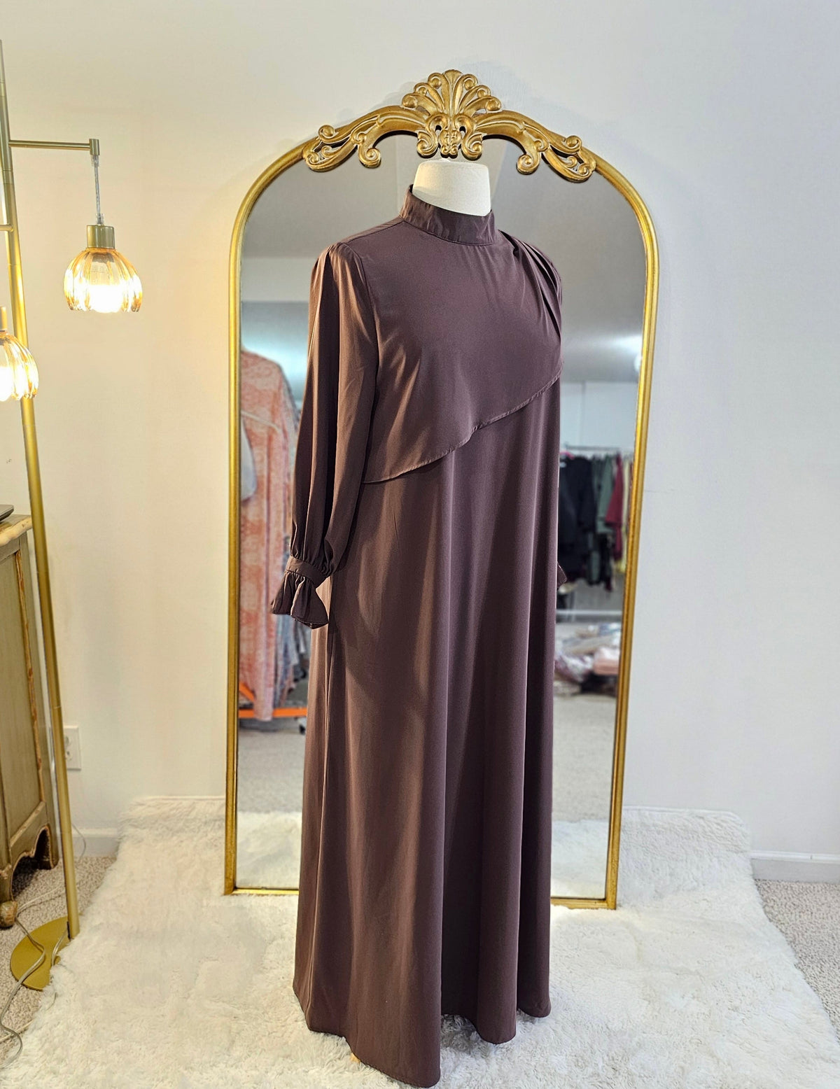 Asymmetrical Overlay Ruched Sleeve Abaya - Dusty Mocha