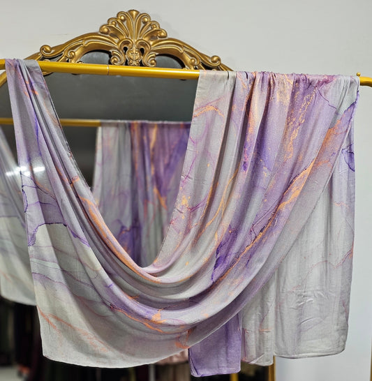 Premium Printed Bamboo Modal Hijab - Lavender Marble