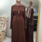 Delicate Floral Embroidered 2 PC Abaya - Rich Brown