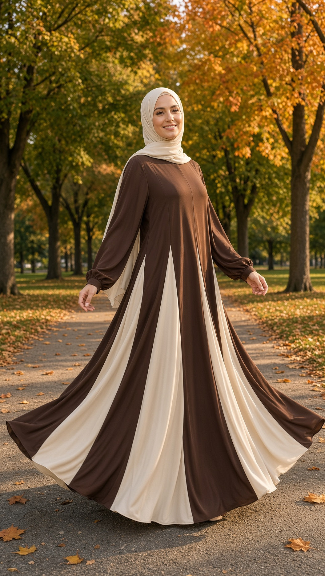 Coloblock Flowy Umbrella Abaya - Rich Brown