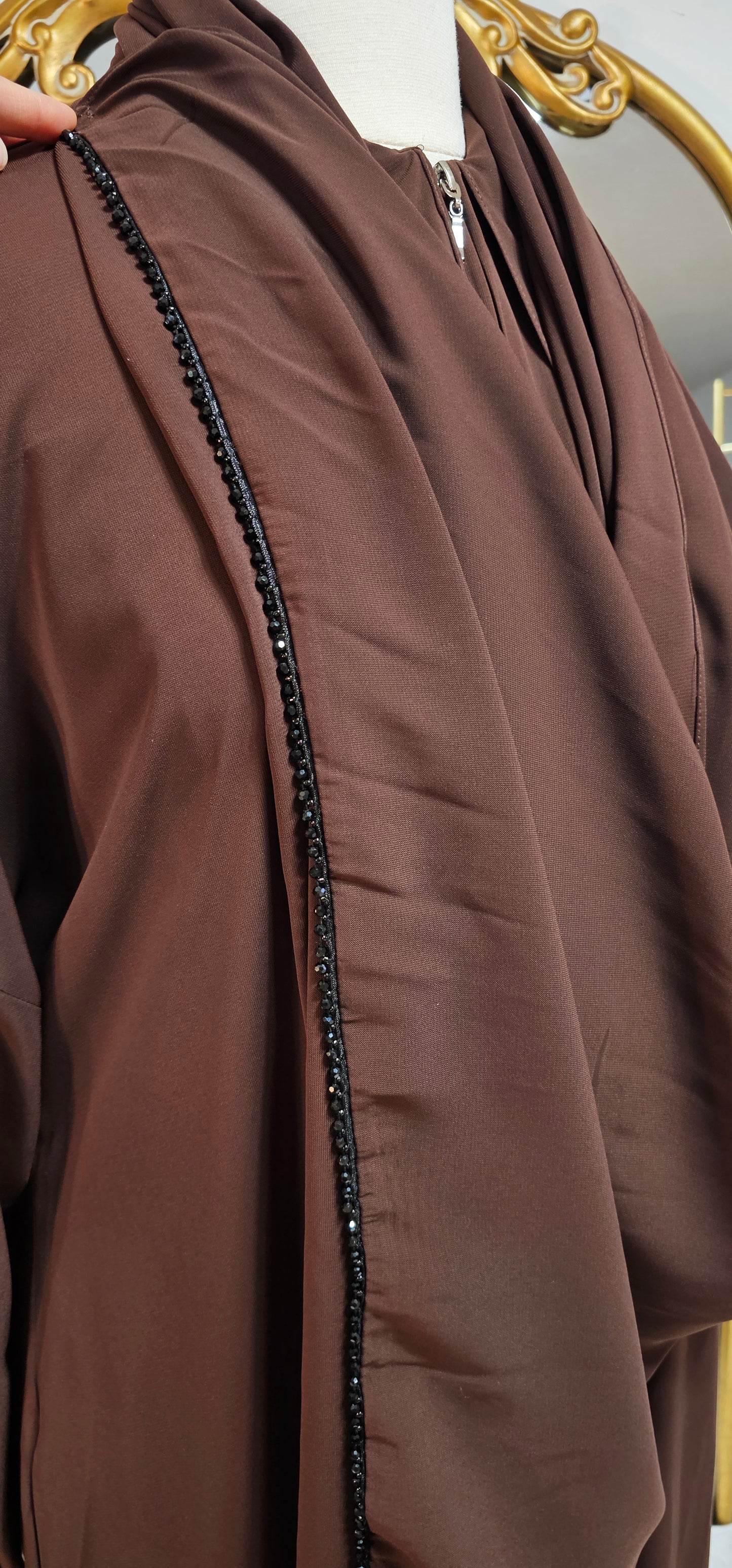 Medina Silk Abaya with Matching Attached Hijab - Brown