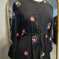 Floral Embroidered Chiffon Dress - Black