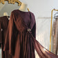 Faux Wrap Gold Brooch Maxi Dress - Burgundy