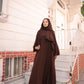 Madina Silk Abaya with Attached Matching Hijab - Brown