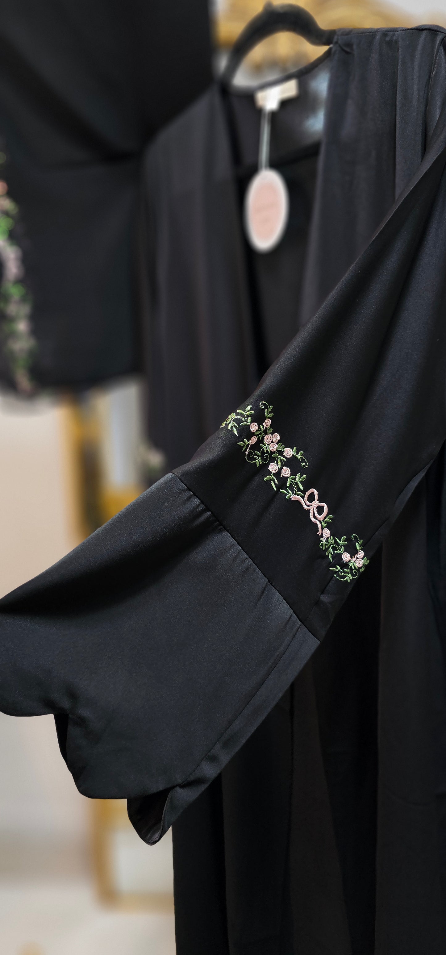 Embroidered Floral Boarder Abaya with Matching Hijab - Black