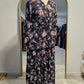 Tiered Floral Faux Wrap Dress - Black