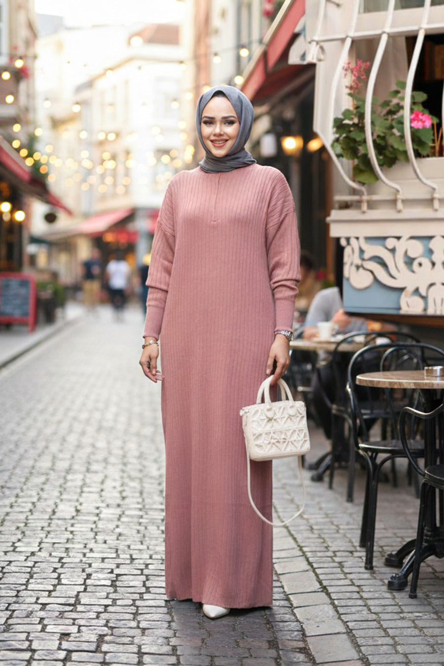 Ribbed Winter Dress - Pink
