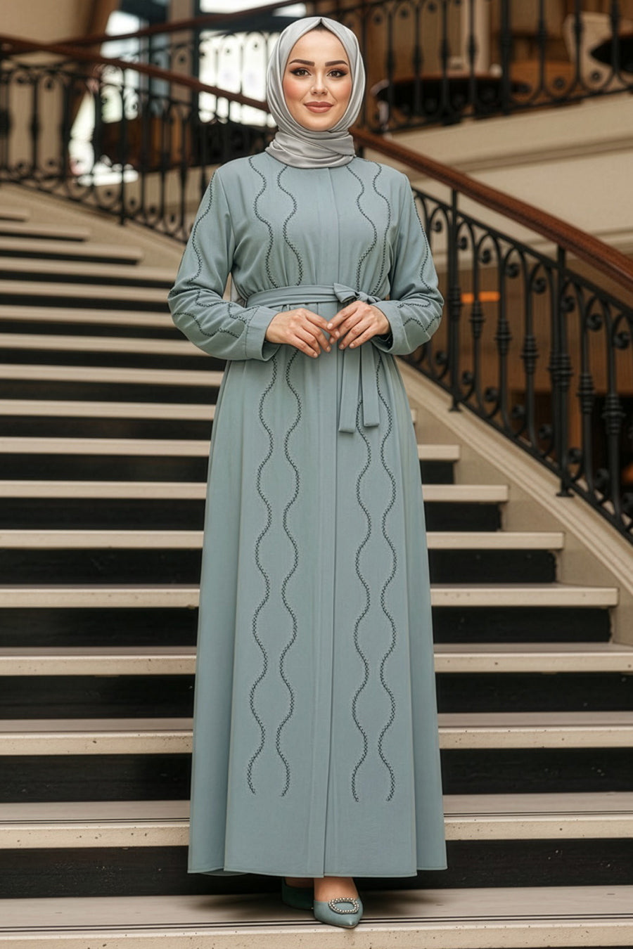 Wavy Crystal Abaya - Calm Blue