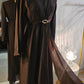 Faux Wrap Gold Brooch Maxi Dress - Brown