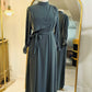 Asymmetrical Overlay Ruched Sleeve Abaya - Dusty Sage