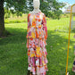 Layered Flared Maxi Dress - Pink Orange