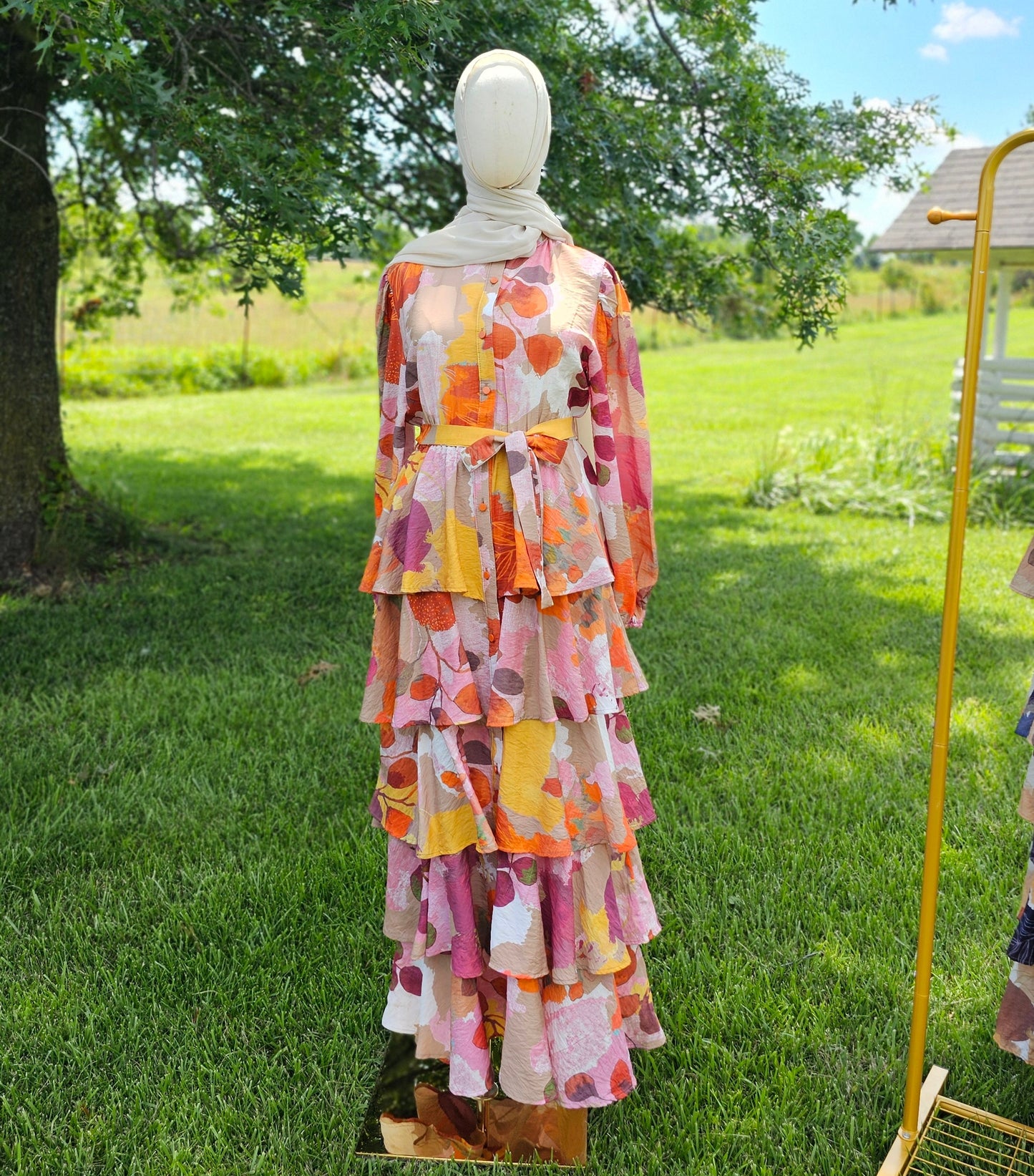 Layered Flared Maxi Dress - Pink Orange