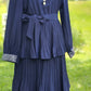 Pleated Maxi Dress with Sparkle Sleeves - Navy Blue