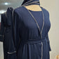 Crinkle Stitched 3 PC Abaya - Navy Blue