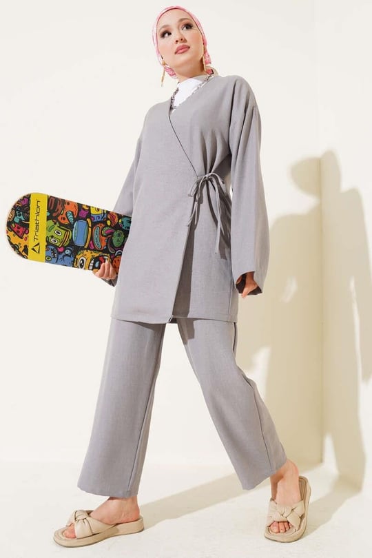 Wrap Side Tie 2pc Set - Gray