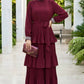 Pleated Maxi Dress with Sparkle Sleeves - Maroon