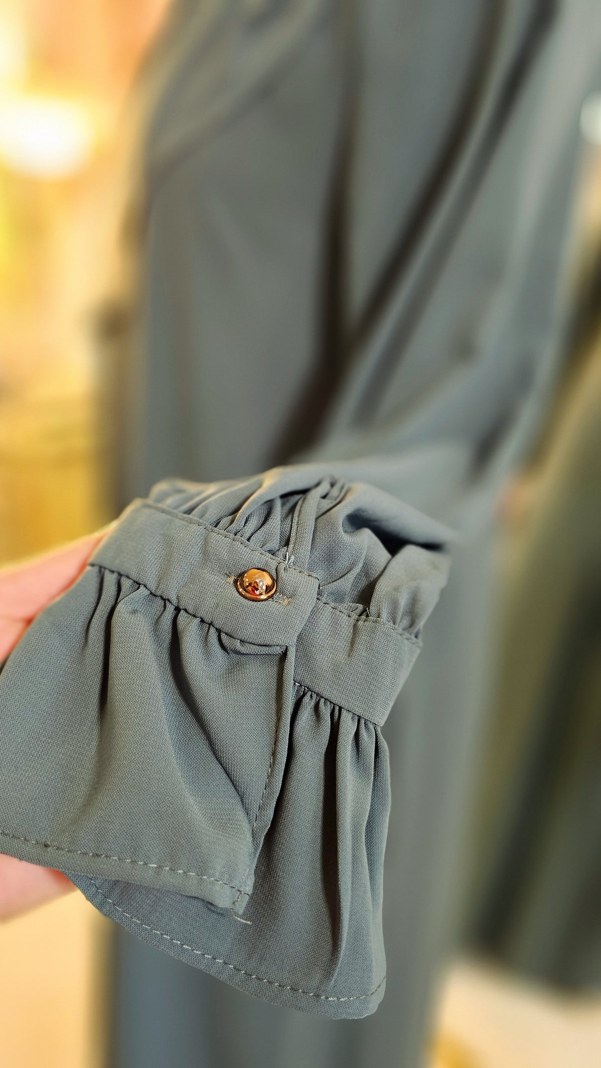 Asymmetrical Overlay Ruched Sleeve Abaya - Dusty Sage