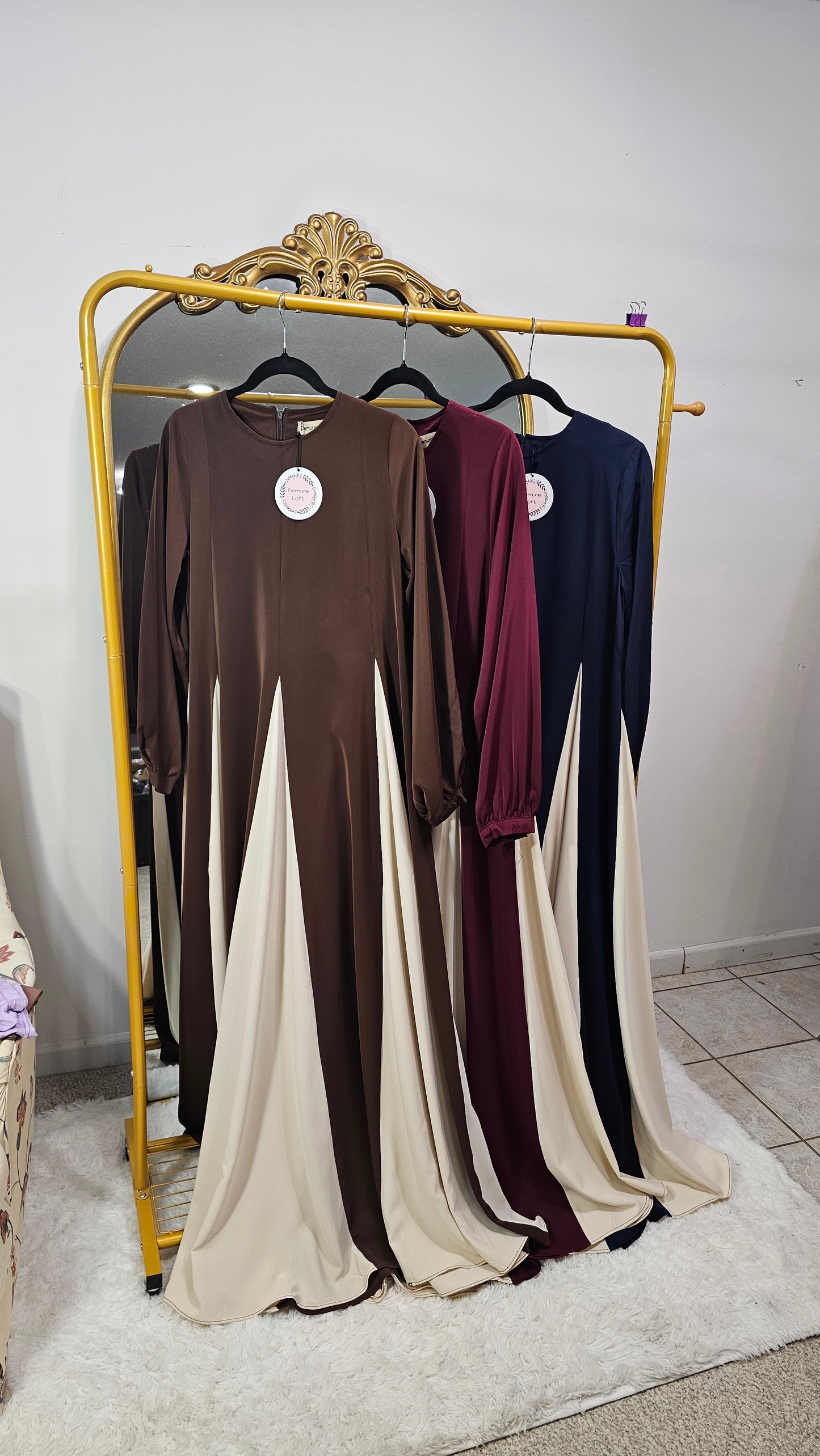 Coloblock Flowy Umbrella Abaya - Rich Brown