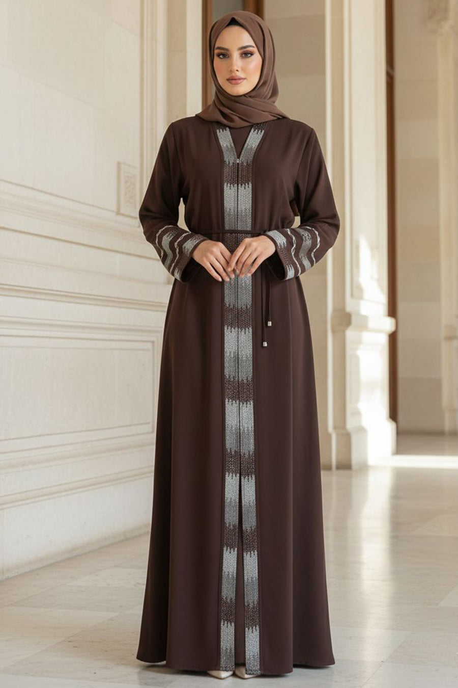 Embroidered Brown Abaya