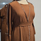 Crinkle Stitched 3 PC Abaya - Warm Brown