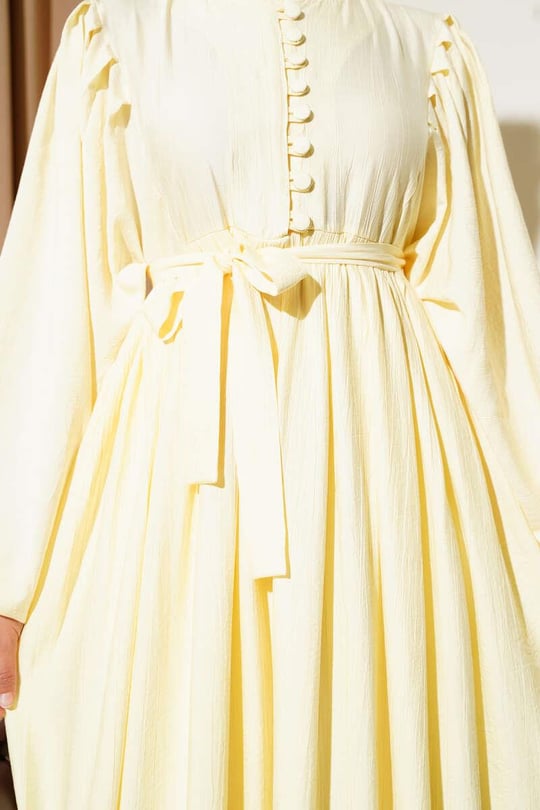Gathered Lantern Sleeve Dress - Yellow