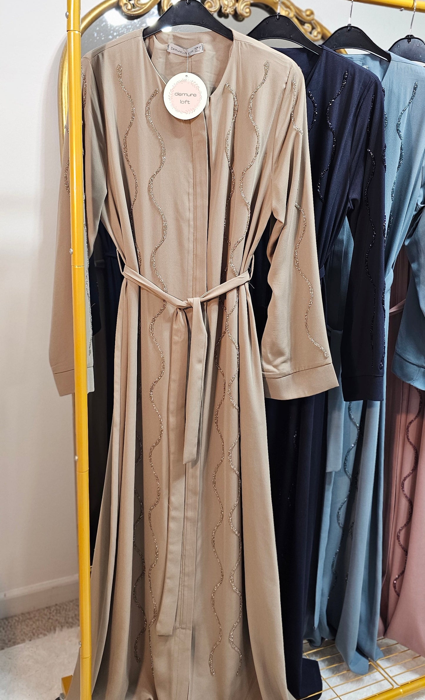 Wavy Crystal Abaya - Happy Beige