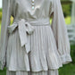 Pleated Maxi Dress with Sparkle Sleeves - Ivory