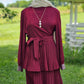 Pleated Maxi Dress with Sparkle Sleeves - Maroon