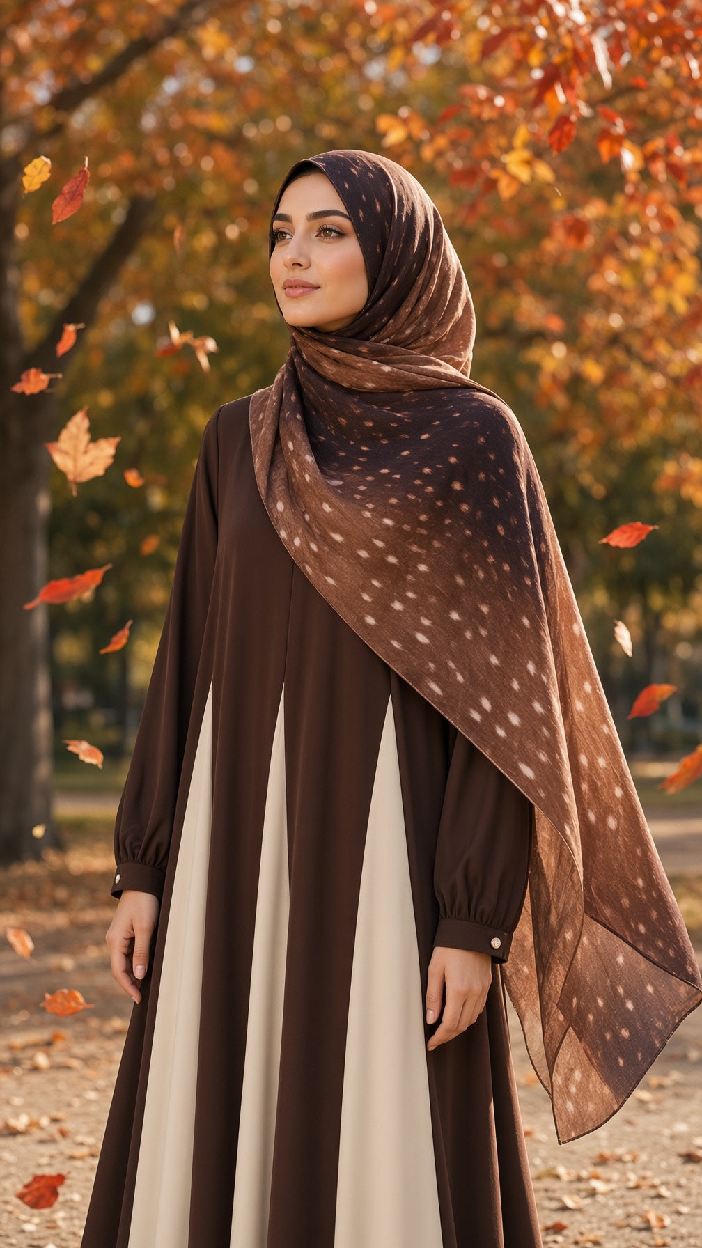 Coloblock Flowy Umbrella Abaya - Rich Brown