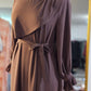 Asymmetrical Overlay Ruched Sleeve Abaya - Dusty Mocha