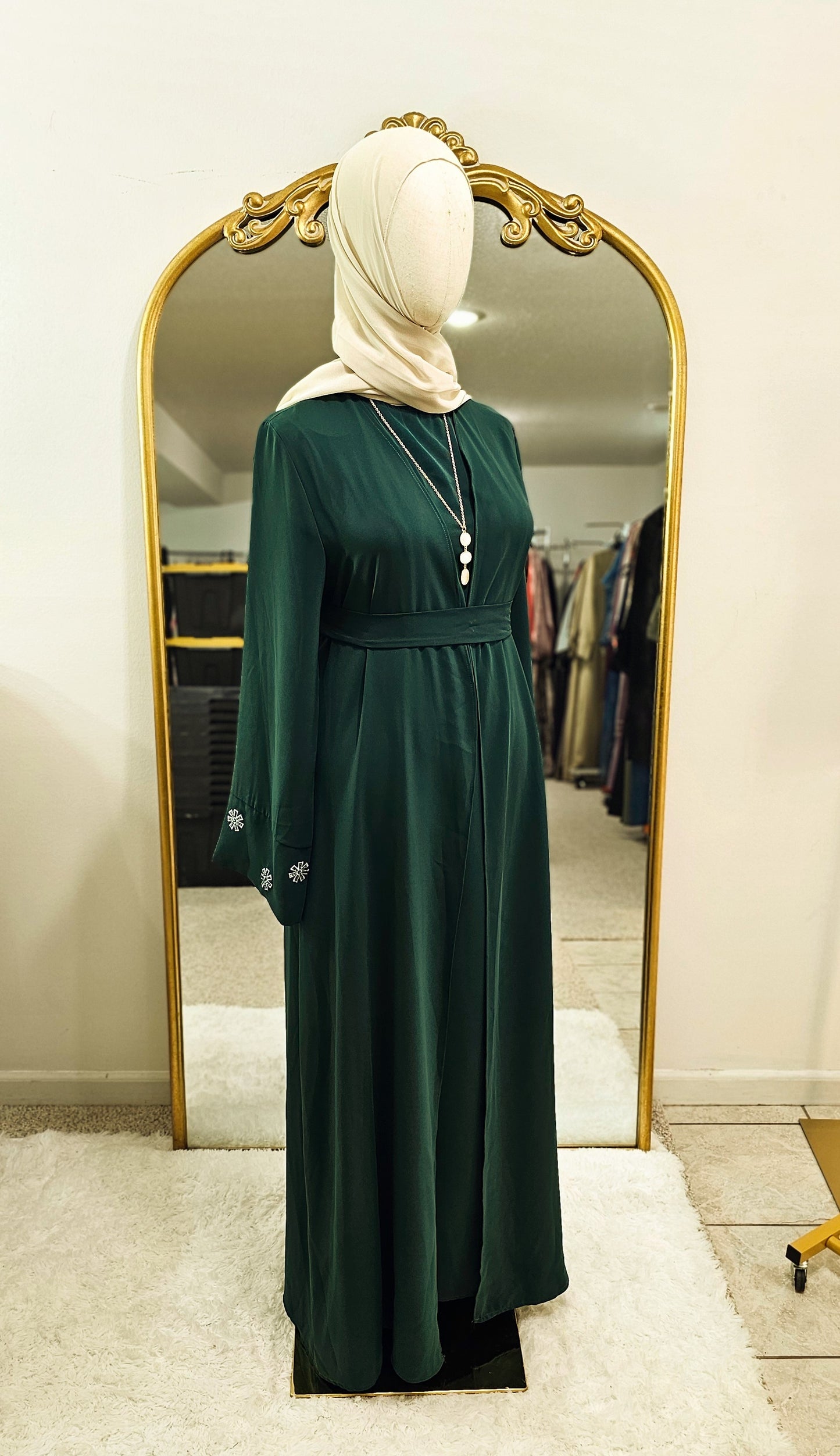 Delicate Floral Embroidered 2 PC Abaya - Rich Green