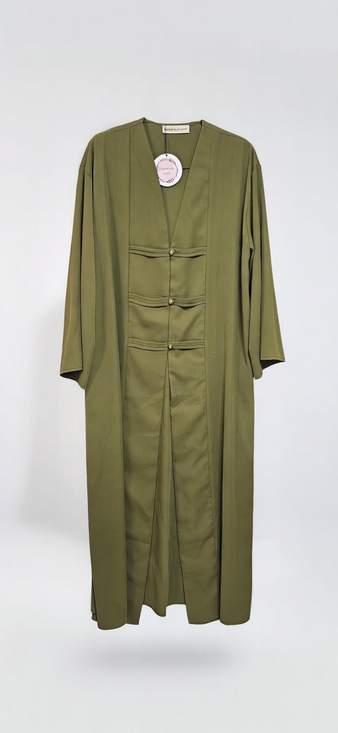 Fancy Elegant Open Abaya - Mustard Green