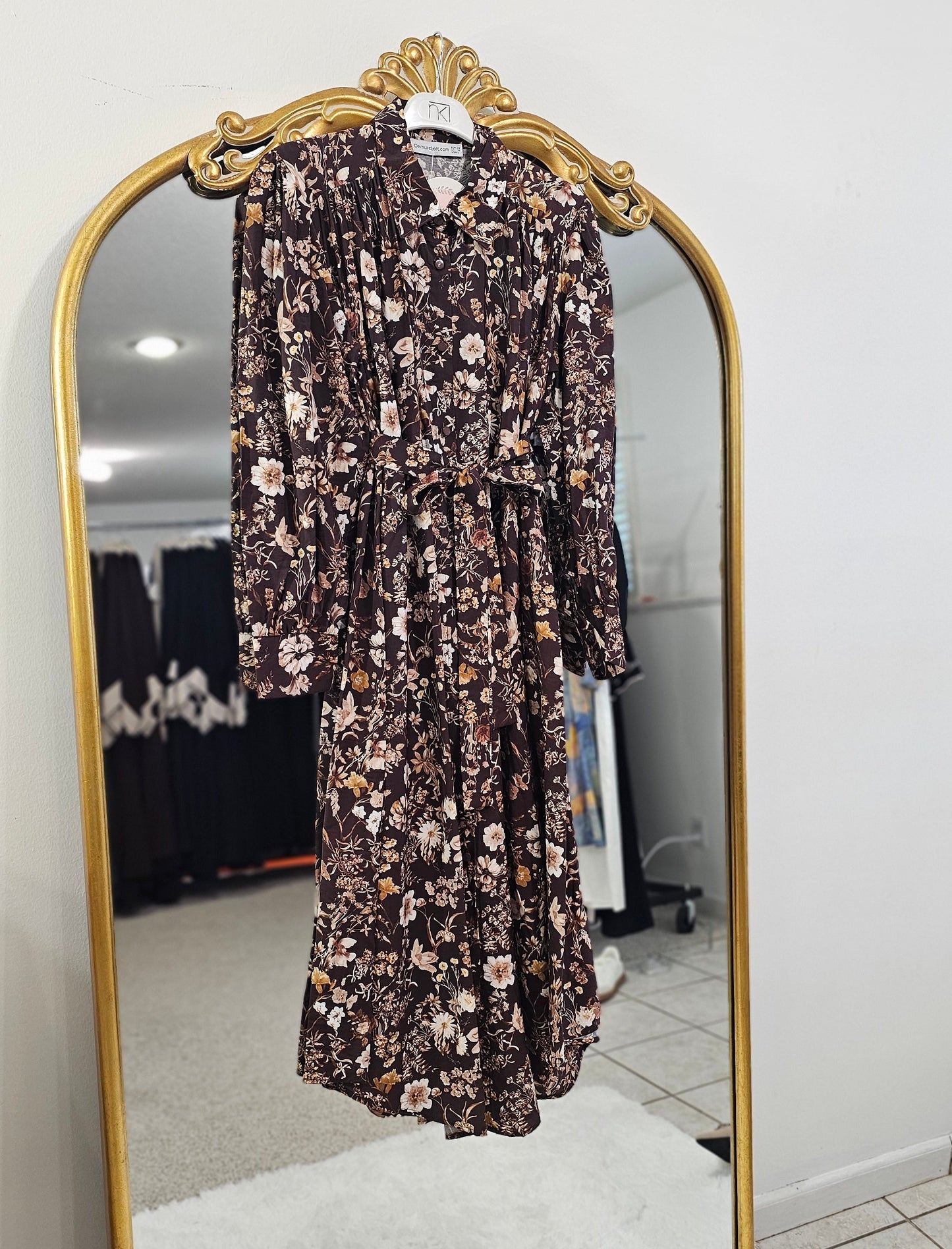Oversized Brown Floral Long Tunic