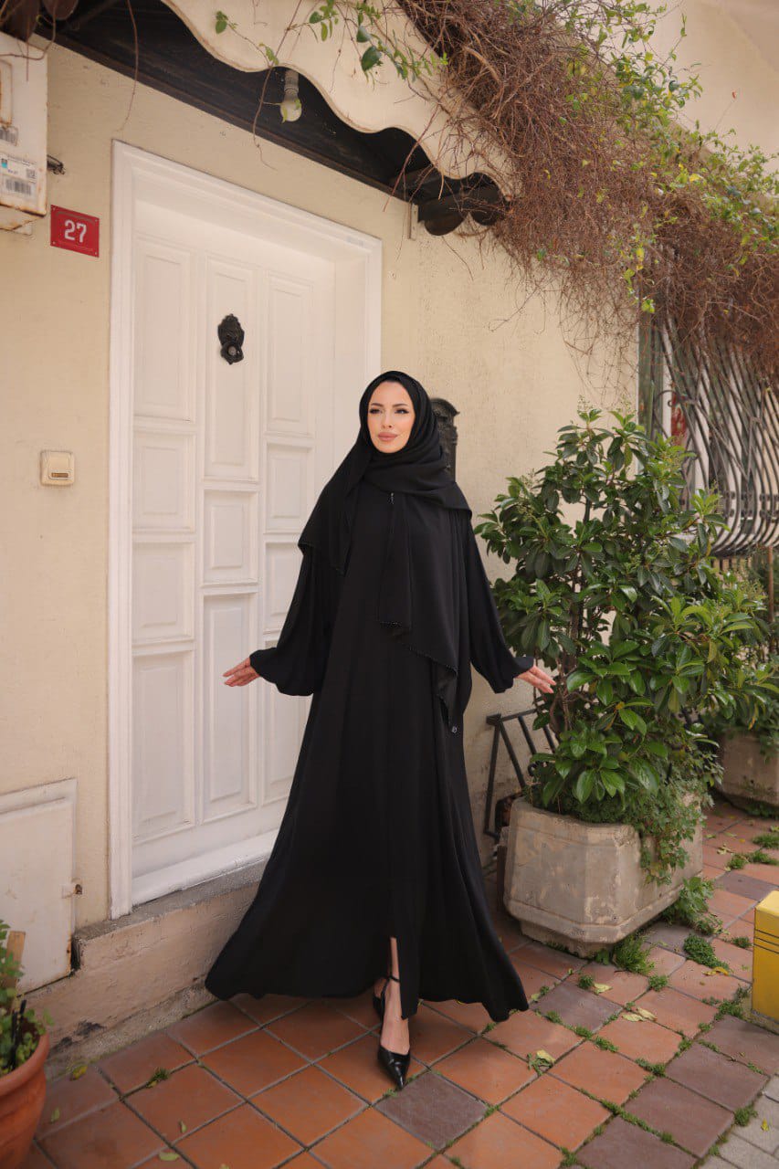 Medina Silk Abaya with Matching Attached Hijab - Black