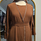 Crinkle Stitched 3 PC Abaya - Warm Brown
