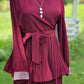 Pleated Maxi Dress with Sparkle Sleeves - Maroon