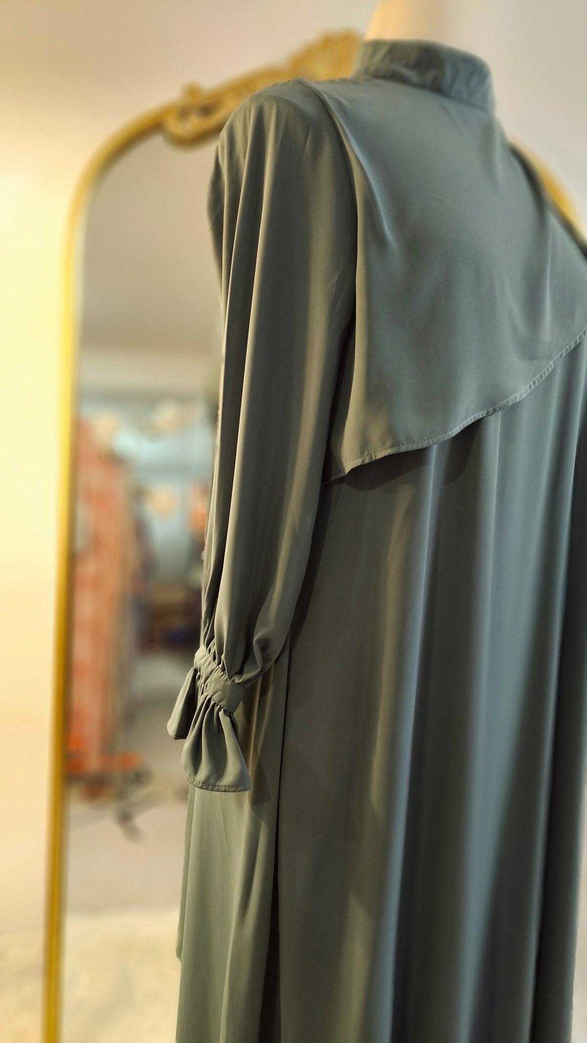 Asymmetrical Overlay Ruched Sleeve Abaya - Dusty Sage