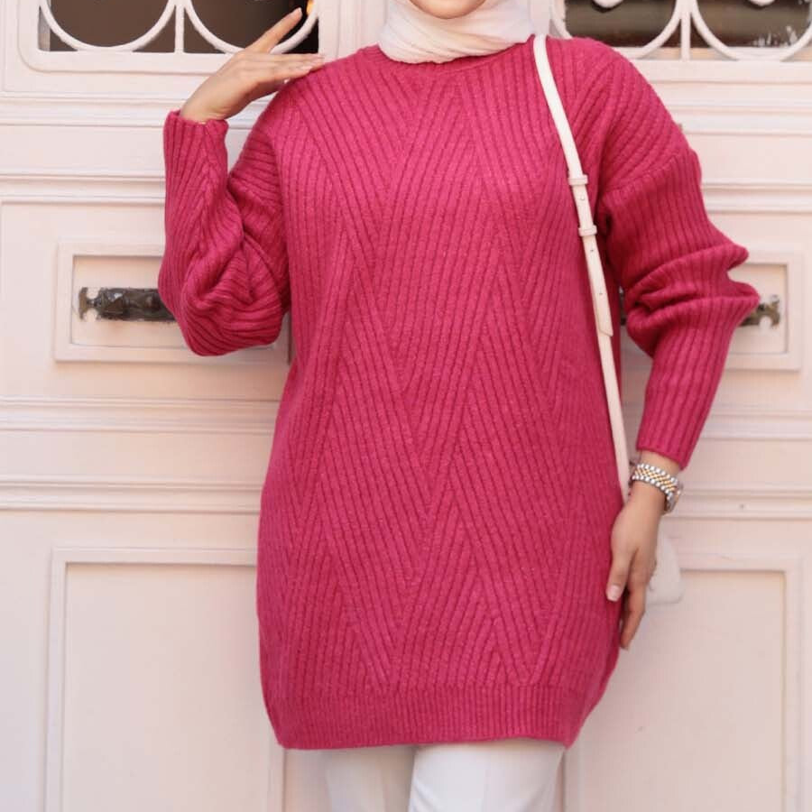 Chevron Knitted Tunic - Hot Pink