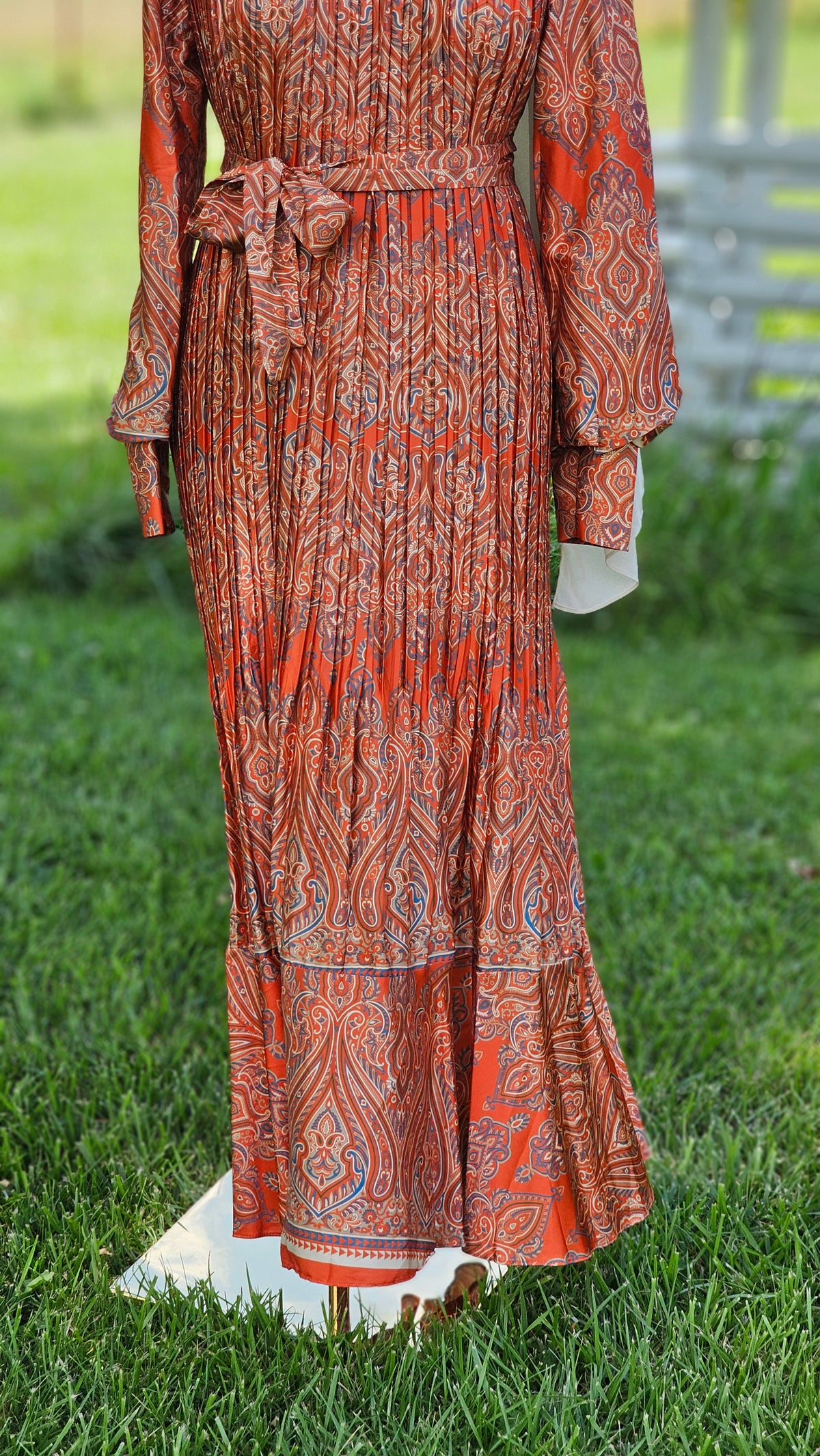 Pleated Satin Maxi Dress - Orange